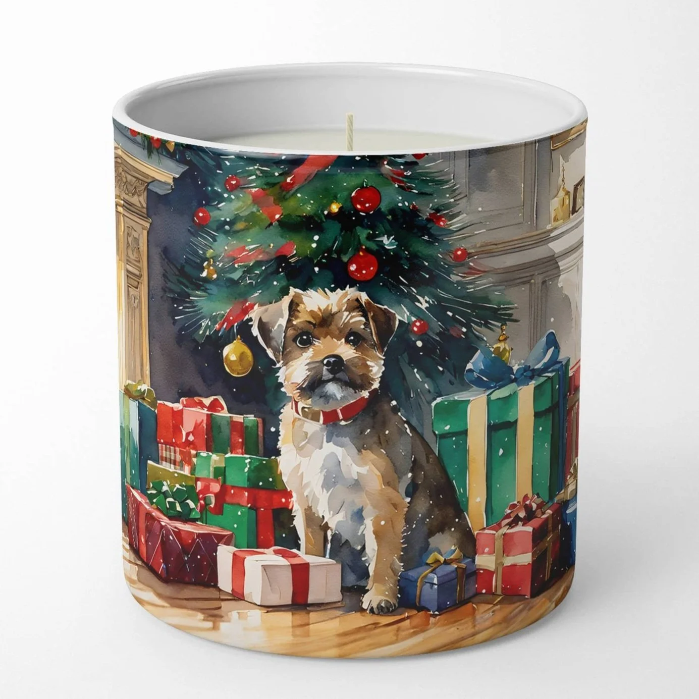 Border Terrier Cosy Christmas Candle Two Woofs